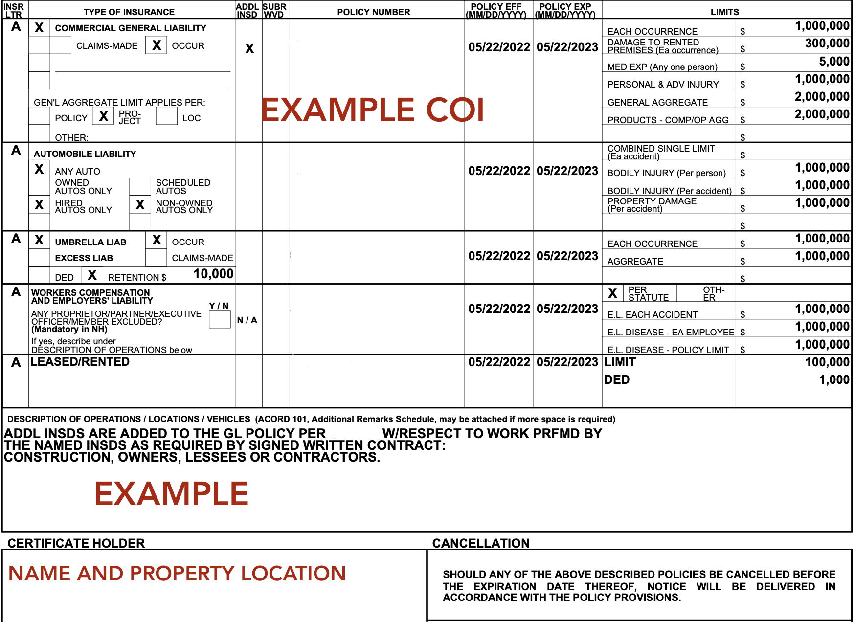 Certificate of insurance